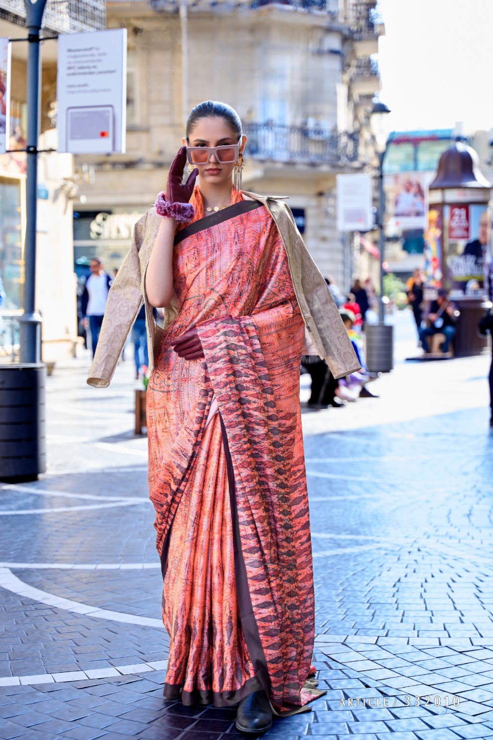 Digital Print Satin Crepe Saree with Soft Glossy Drape