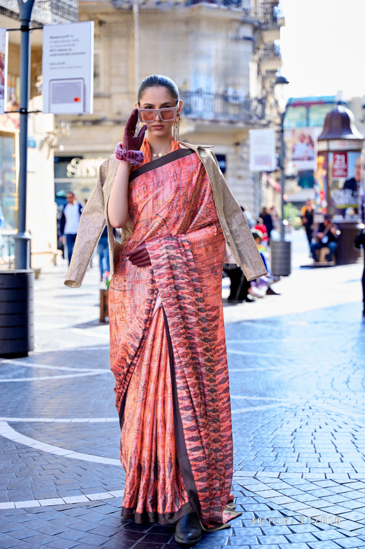 Digital Print Satin Crepe Saree with Soft Glossy Drape