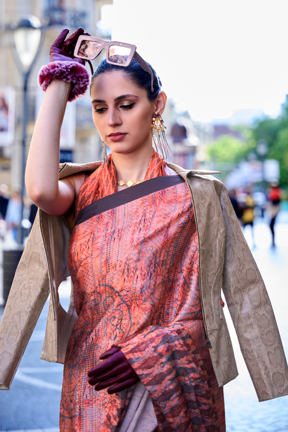 Digital Print Satin Crepe Saree with Soft Glossy Drape