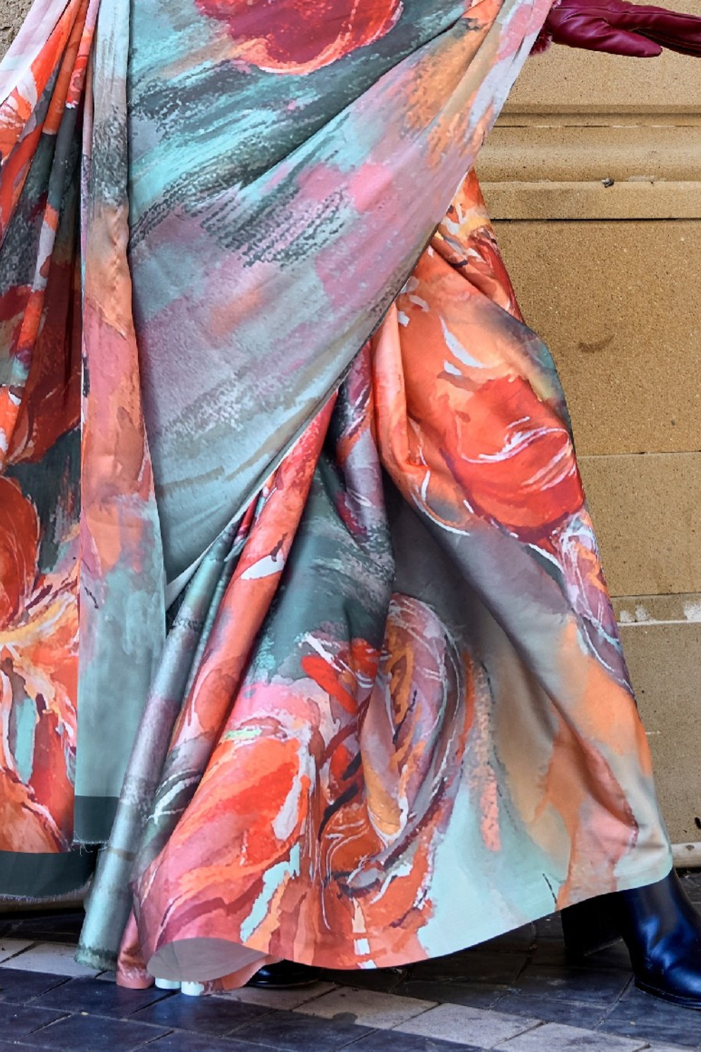 Digital Print Satin Crepe Saree with Soft Glossy Drape