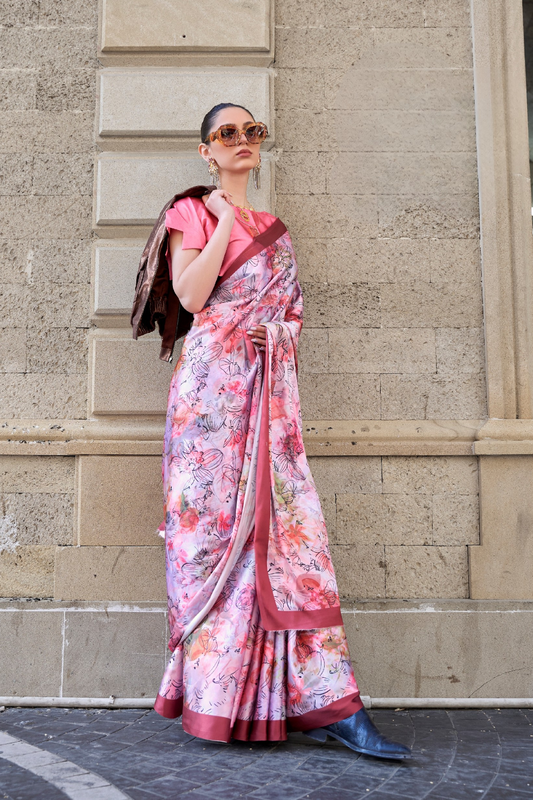 Digital Print Satin Crepe Saree with Soft Glossy Drape