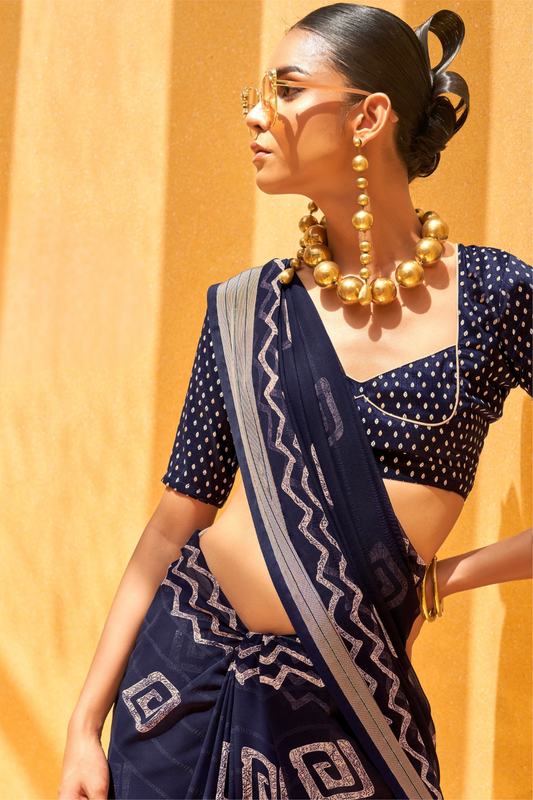 Daani Georgette Saree with Foil Print and Aqua Finish