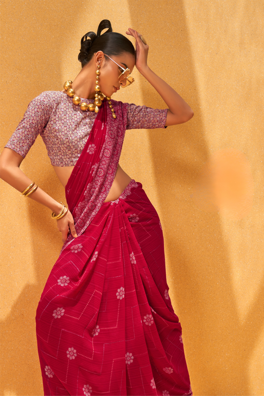 Daani Georgette Saree with Foil Print and Aqua Finish