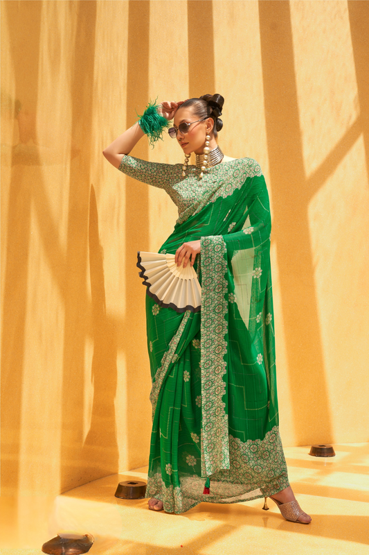 Daani Georgette Saree with Foil Print and Aqua Finish
