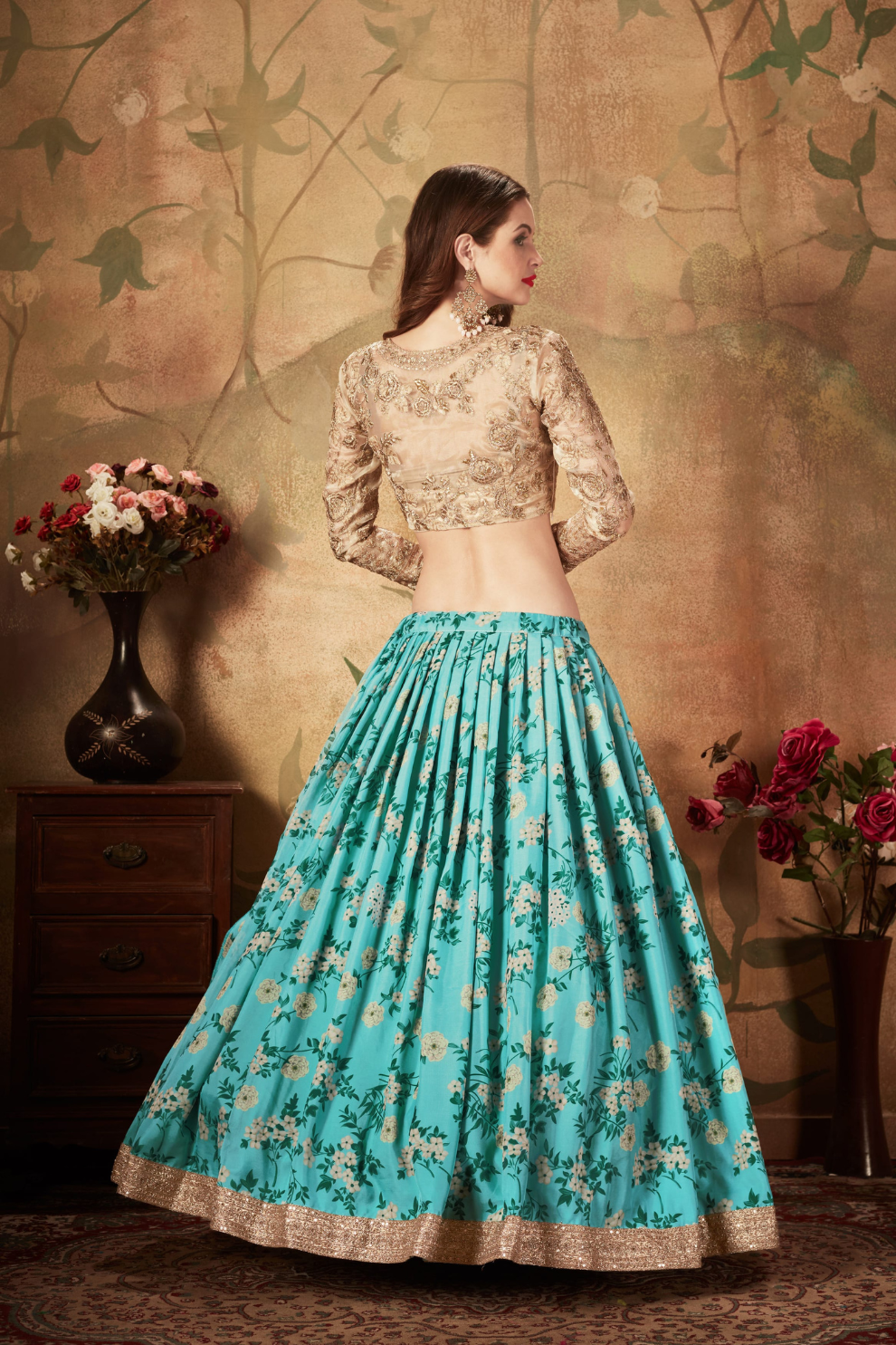 Breath-taking Floral Printed Organza Lehenga for Bridal Wear