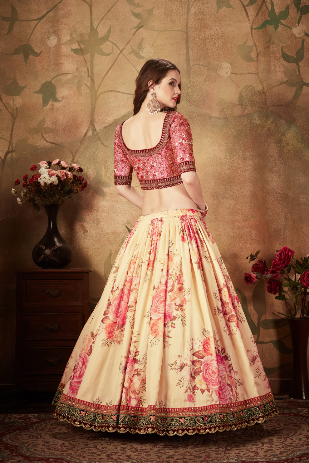 Breath-taking Floral Printed Organza Lehenga for Bridal Wear