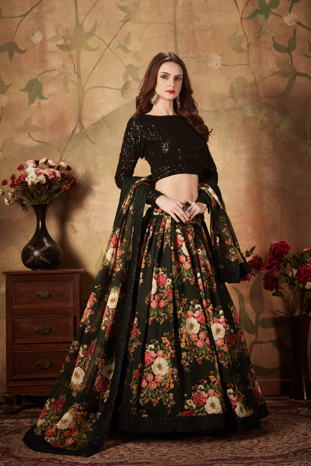 Breath-taking Floral Printed Organza Lehenga for Bridal Wear