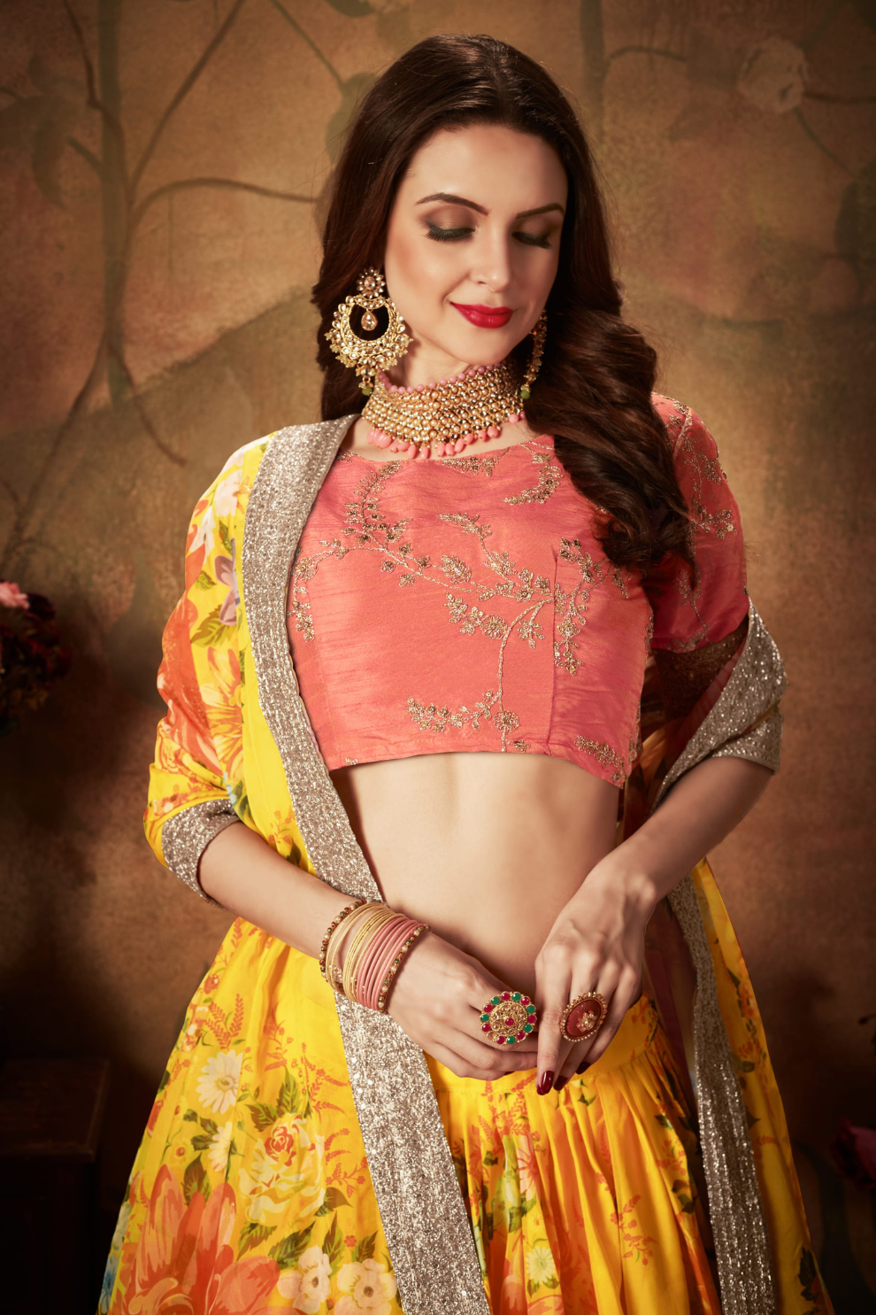 Breath-taking Floral Printed Organza Lehenga for Bridal Wear