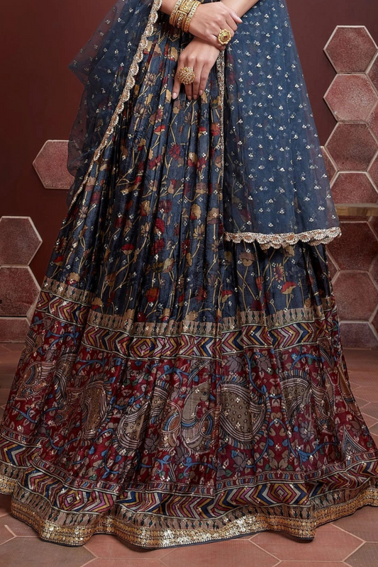 Chiffon Lehenga Choli with Embroidery and Sparkling Embellishments