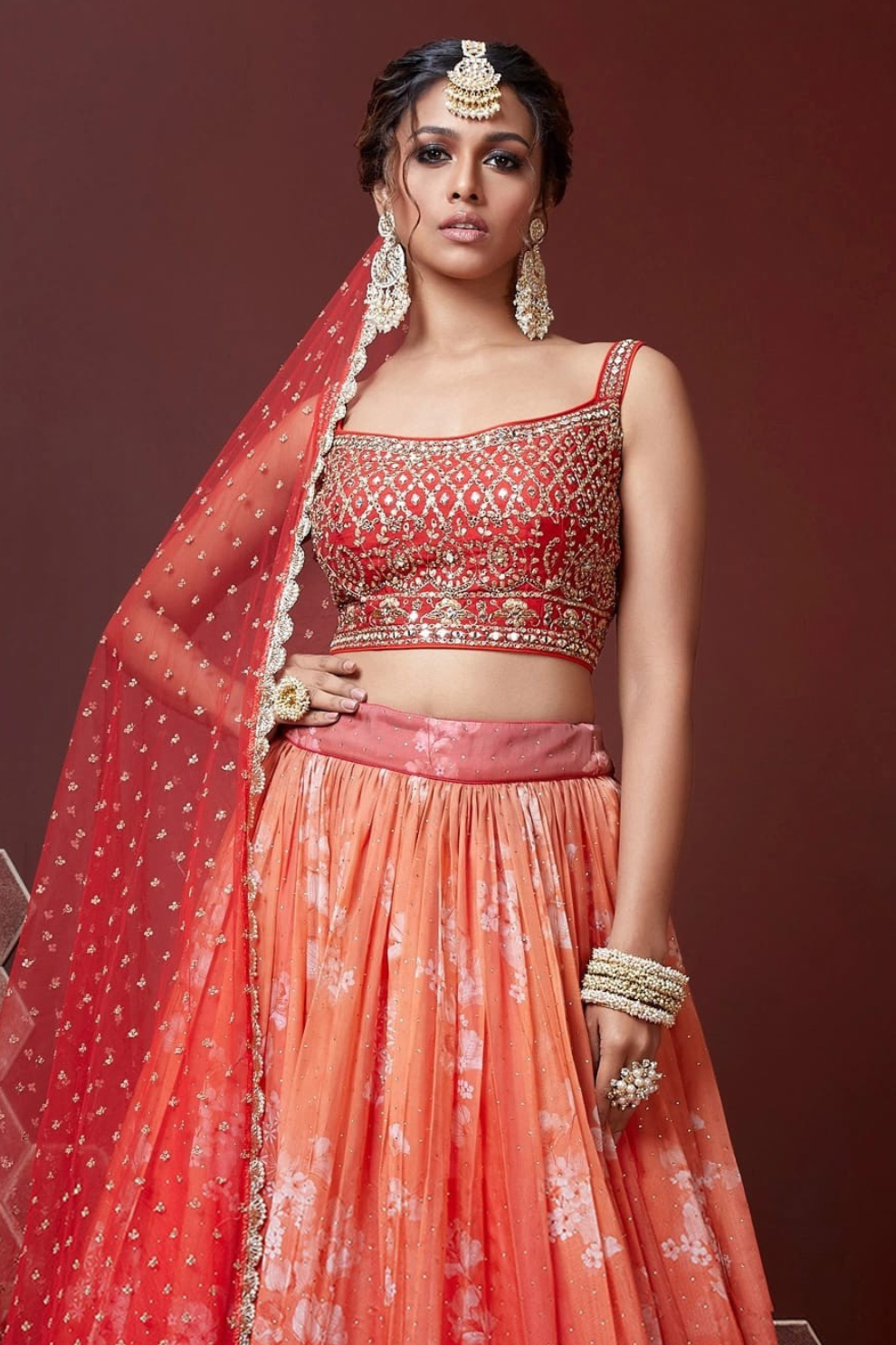 Chiffon Lehenga Choli with Embroidery and Sparkling Embellishments