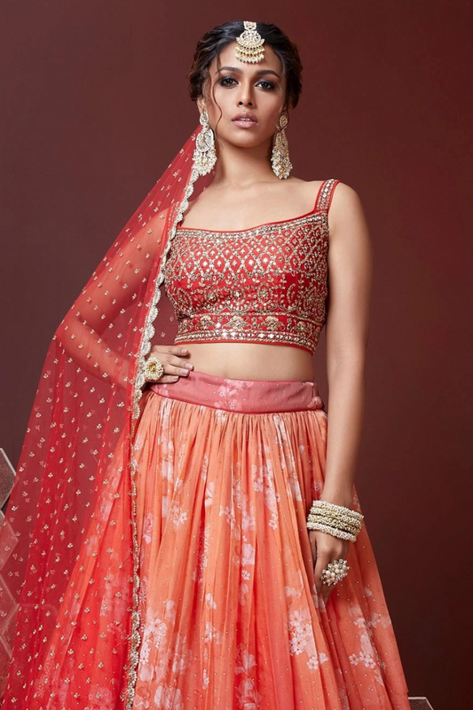 Chiffon Lehenga Choli with Embroidery and Sparkling Embellishments