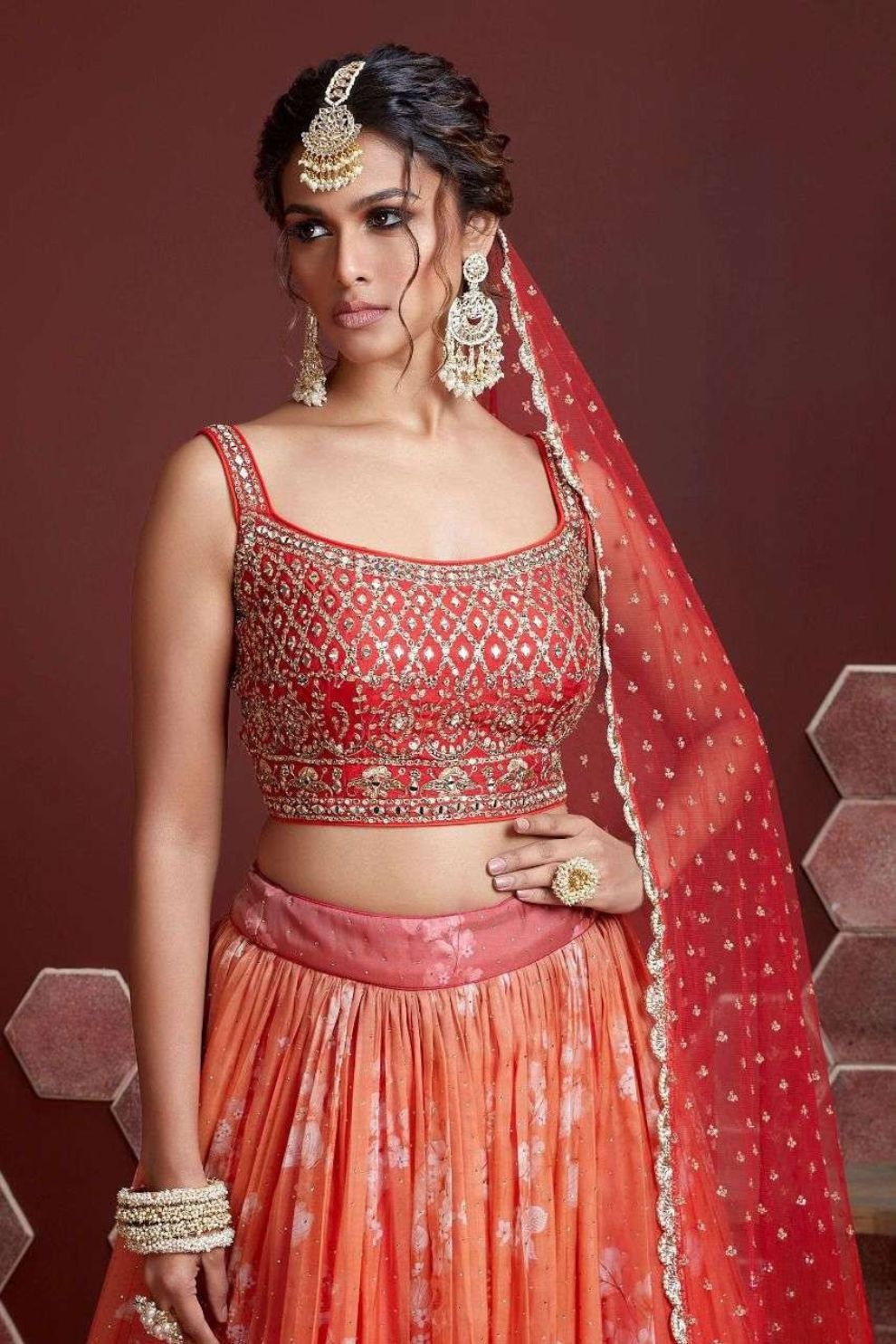Chiffon Lehenga Choli with Embroidery and Sparkling Embellishments