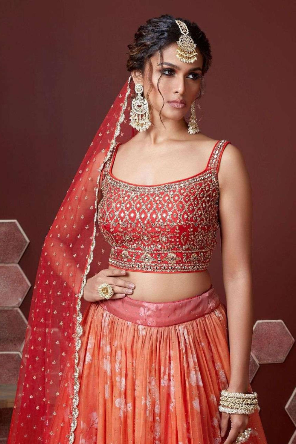 Chiffon Lehenga Choli with Embroidery and Sparkling Embellishments