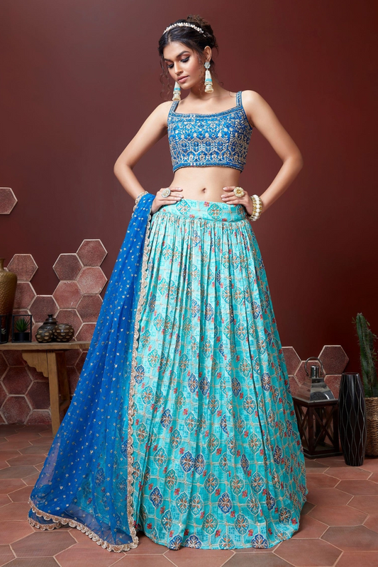Chiffon Lehenga Choli with Embroidery and Sparkling Embellishments
