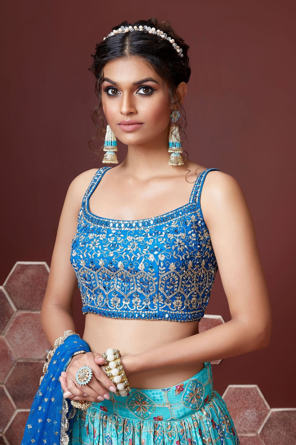 Chiffon Lehenga Choli with Embroidery and Sparkling Embellishments