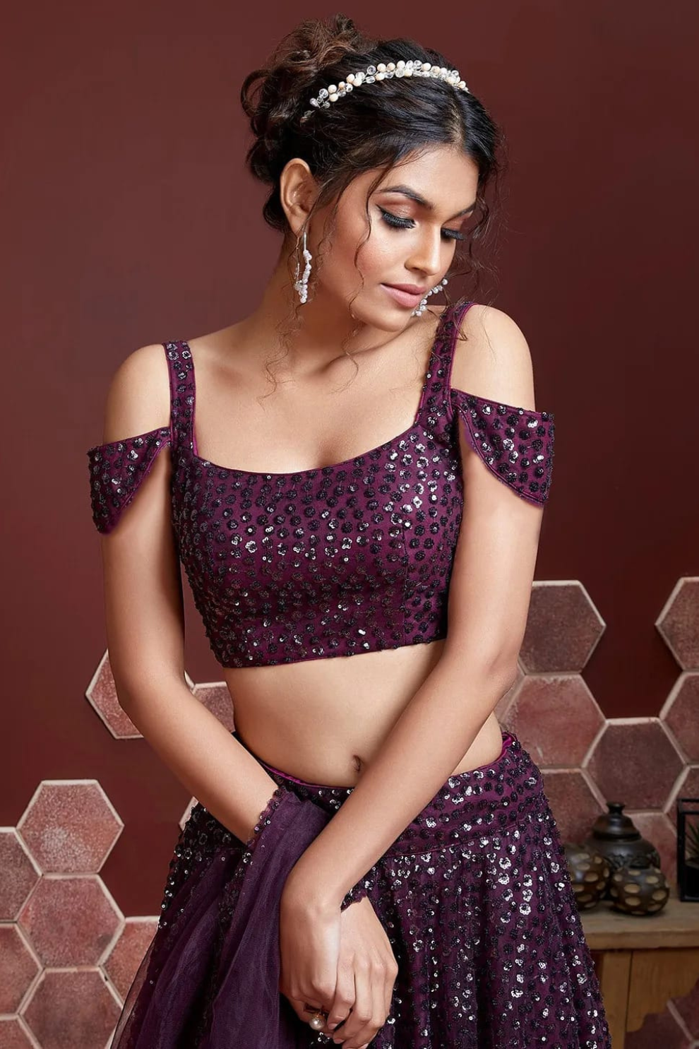Chiffon Lehenga Choli with Embroidery and Sparkling Embellishments