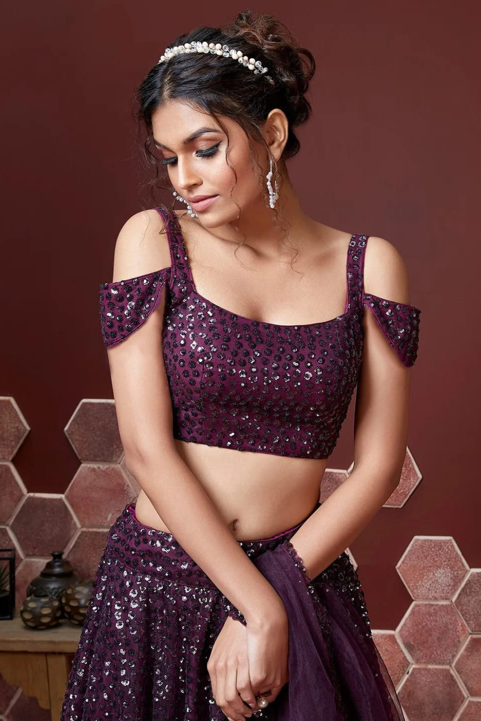 Chiffon Lehenga Choli with Embroidery and Sparkling Embellishments