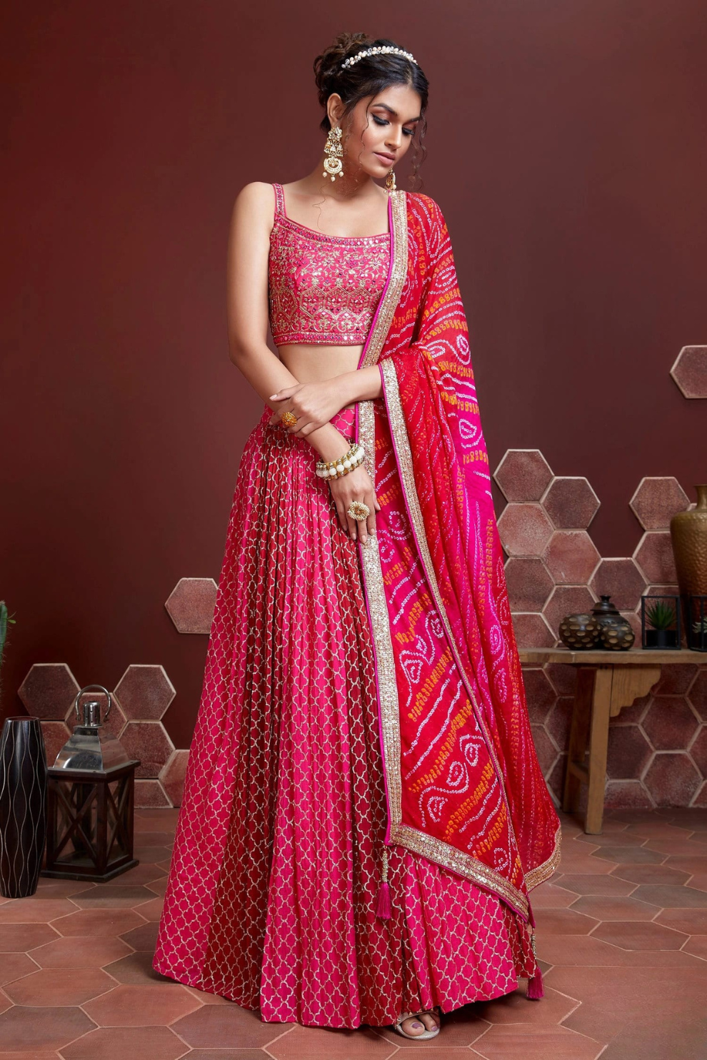 Chiffon Lehenga Choli with Embroidery and Sparkling Embellishments