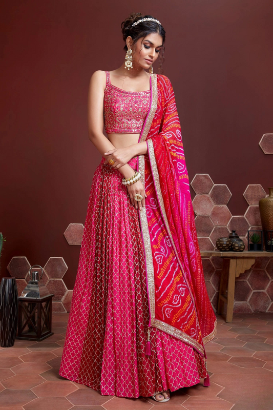 Chiffon Lehenga Choli with Embroidery and Sparkling Embellishments