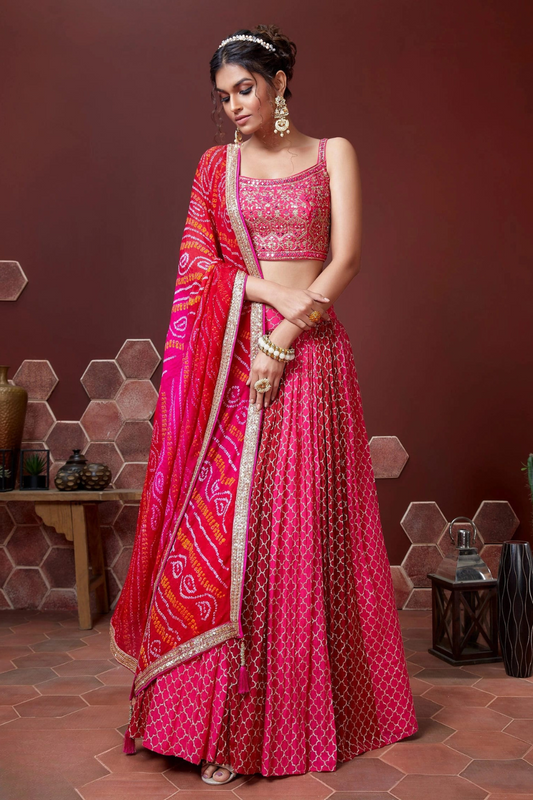Chiffon Lehenga Choli with Embroidery and Sparkling Embellishments