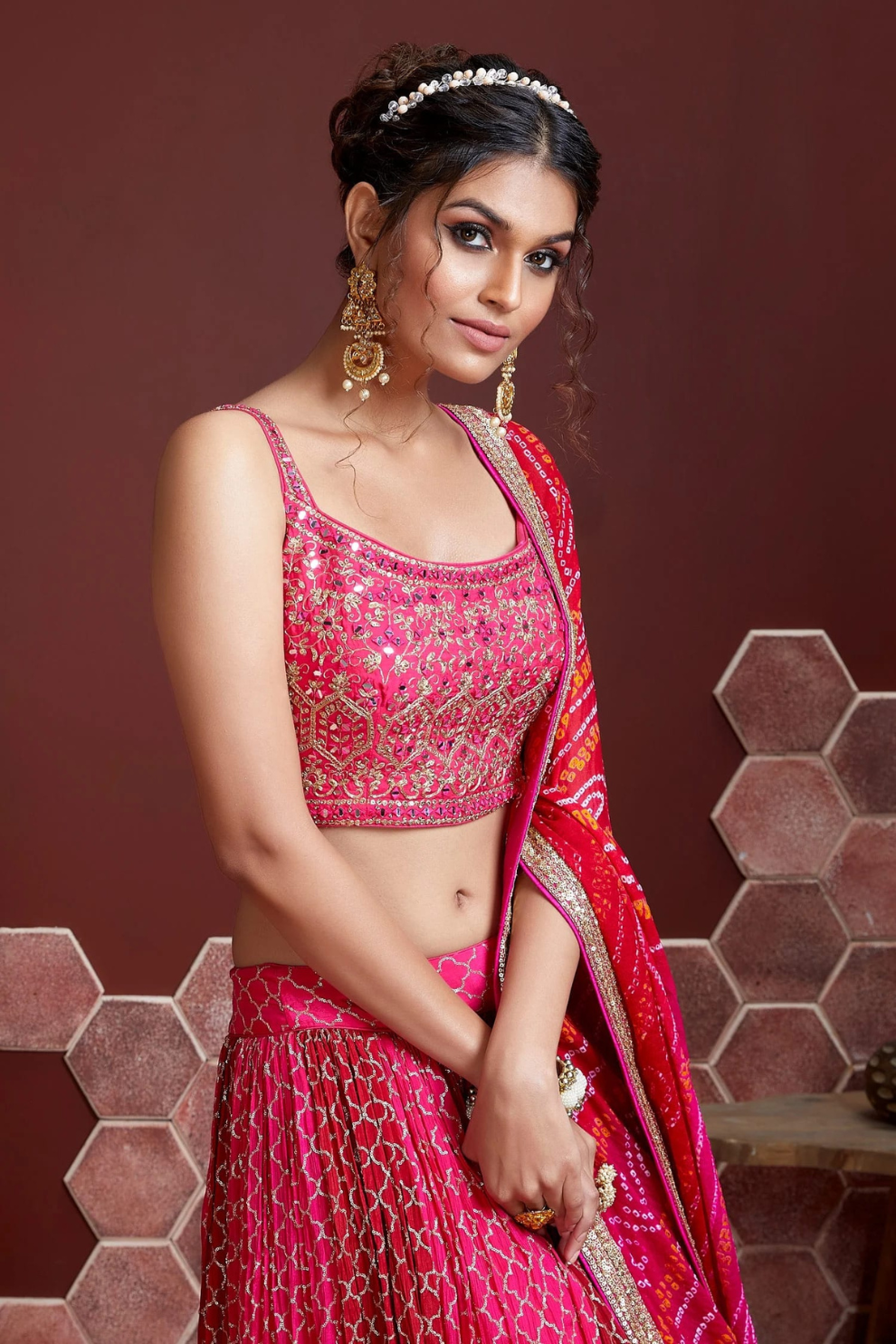 Chiffon Lehenga Choli with Embroidery and Sparkling Embellishments