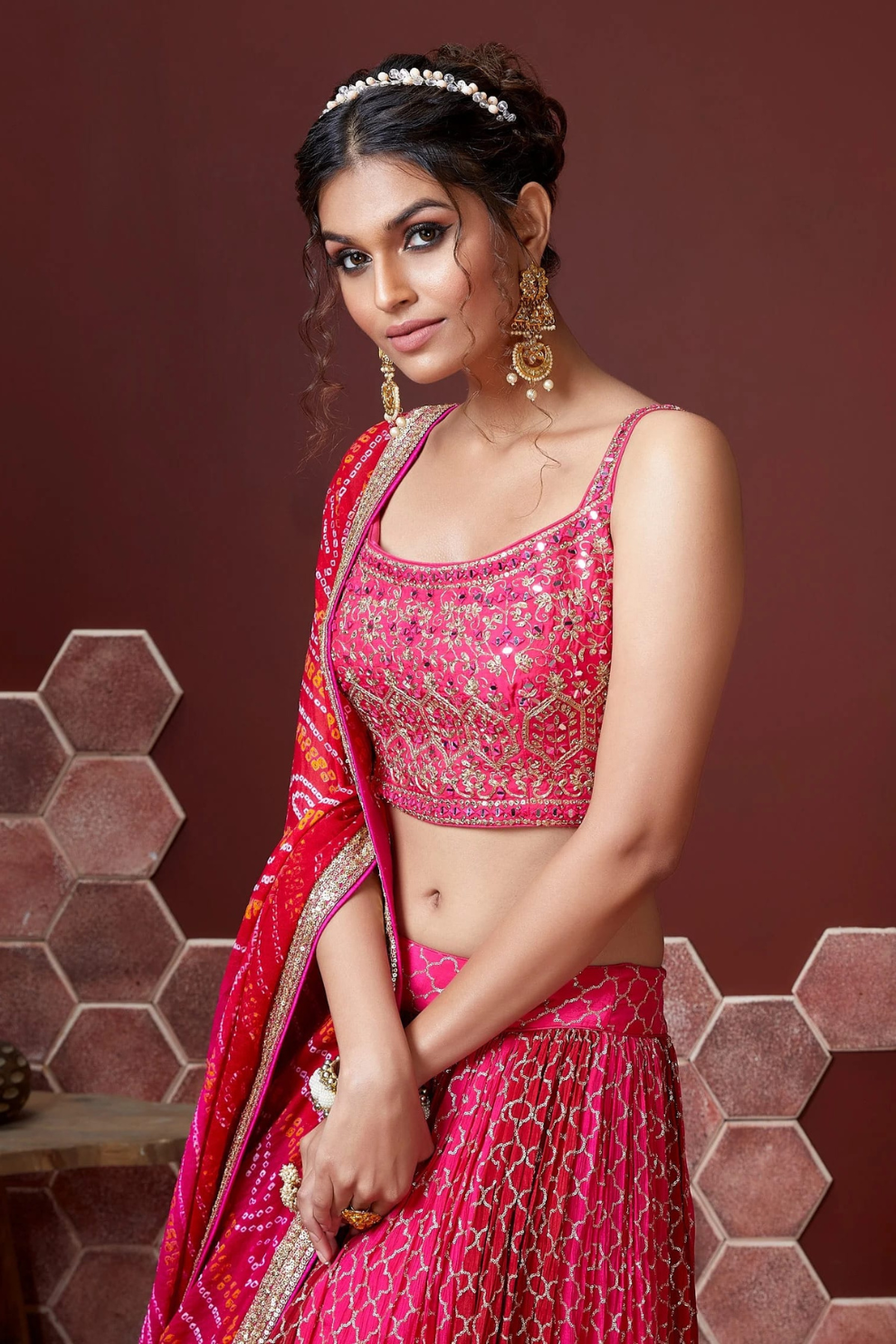 Chiffon Lehenga Choli with Embroidery and Sparkling Embellishments