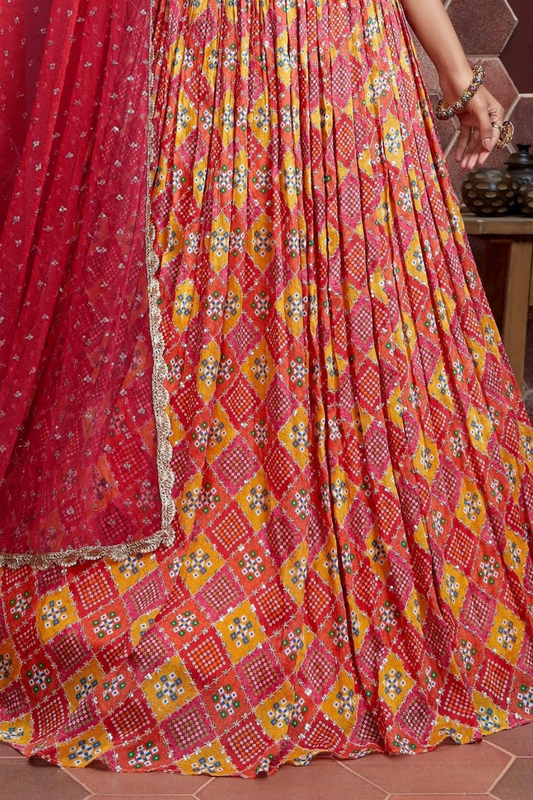 Chiffon Lehenga Choli with Embroidery and Sparkling Embellishments