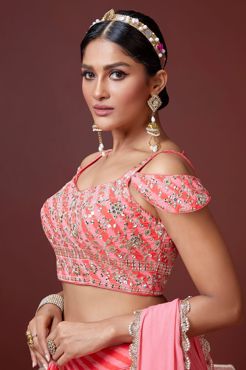 Chiffon Lehenga Choli with Embroidery and Sparkling Embellishments