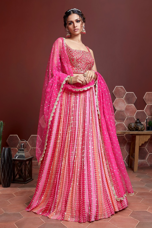 Chiffon Lehenga Choli with Embroidery and Sparkling Embellishments