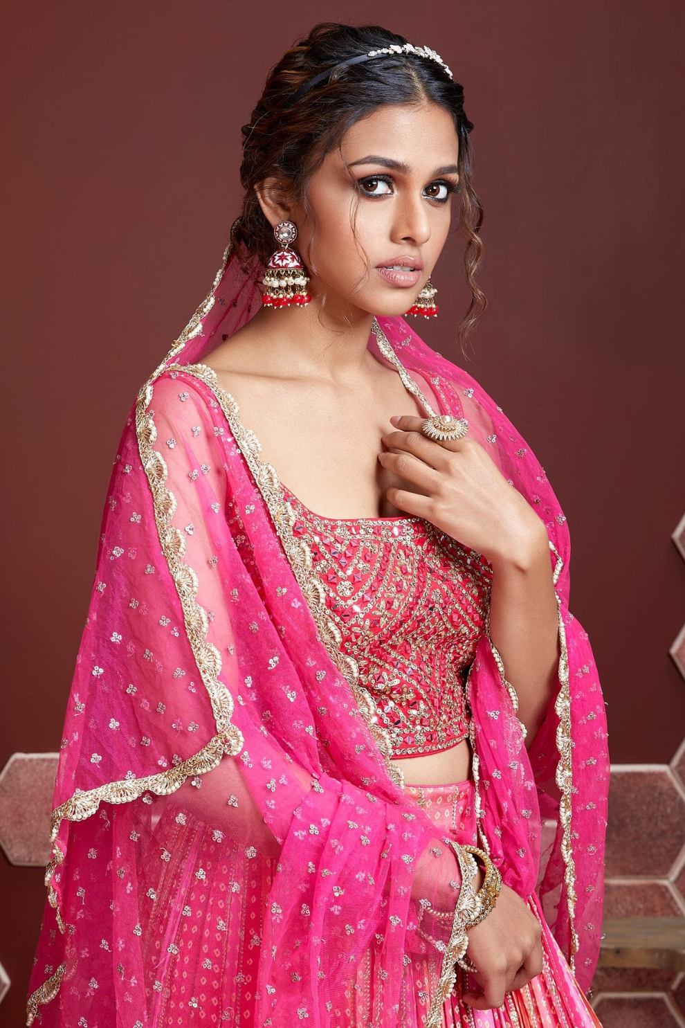 Chiffon Lehenga Choli with Embroidery and Sparkling Embellishments