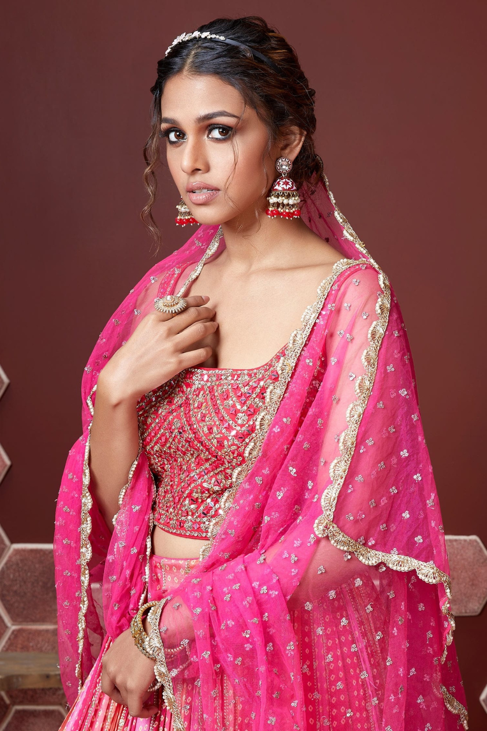 Chiffon Lehenga Choli with Embroidery and Sparkling Embellishments