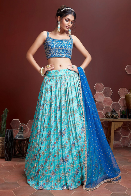 Chiffon Lehenga Choli with Embroidery and Sparkling Embellishments