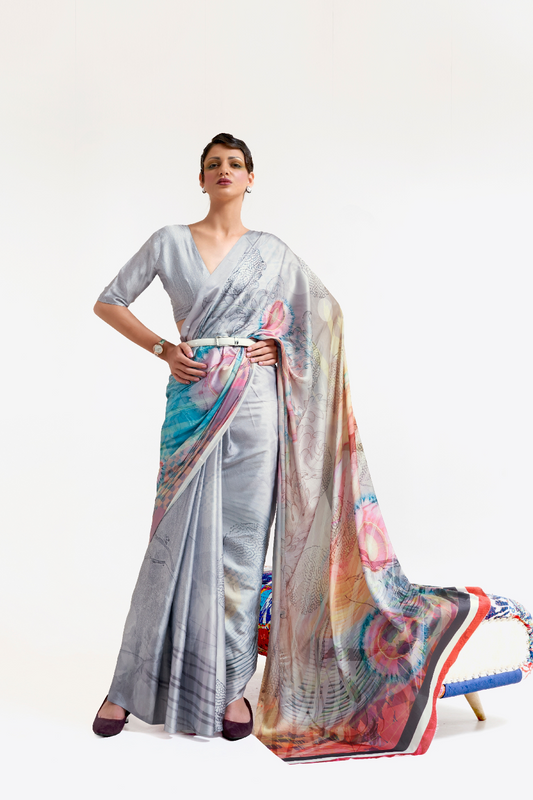 Casual Wear Satin Silk Saree with Smooth Finish