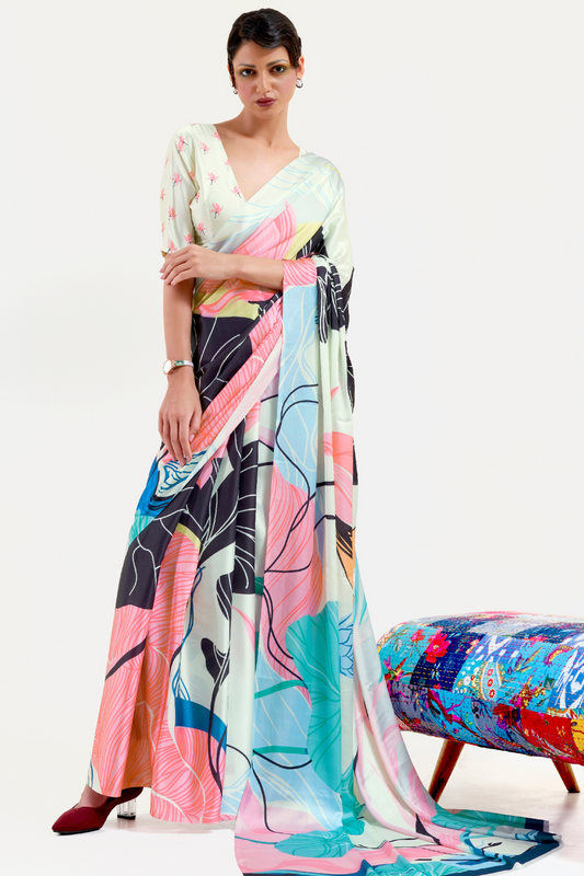 Casual Wear Satin Silk Saree with Smooth Finish