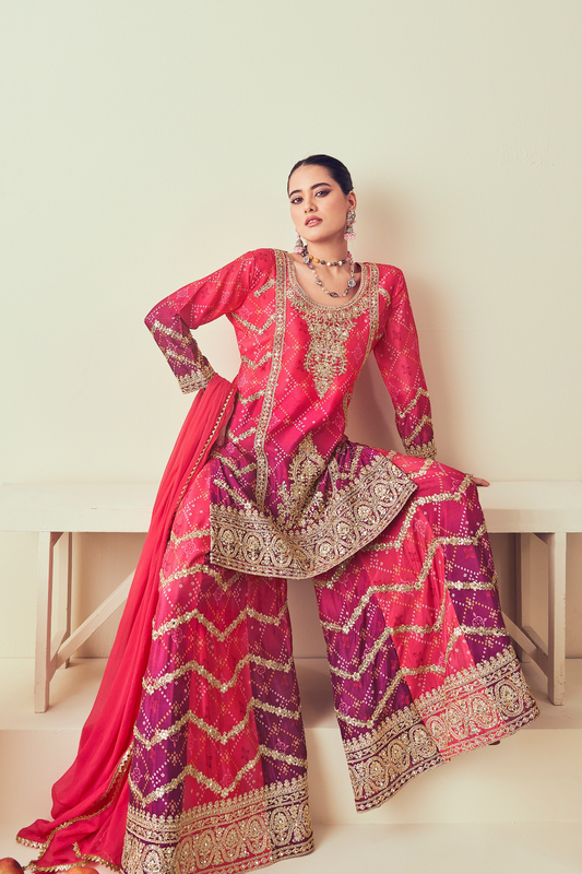 Royal Radiance Chinnon With Heavy Embroiderd Work  Palazzo Suit for the Modern Diva