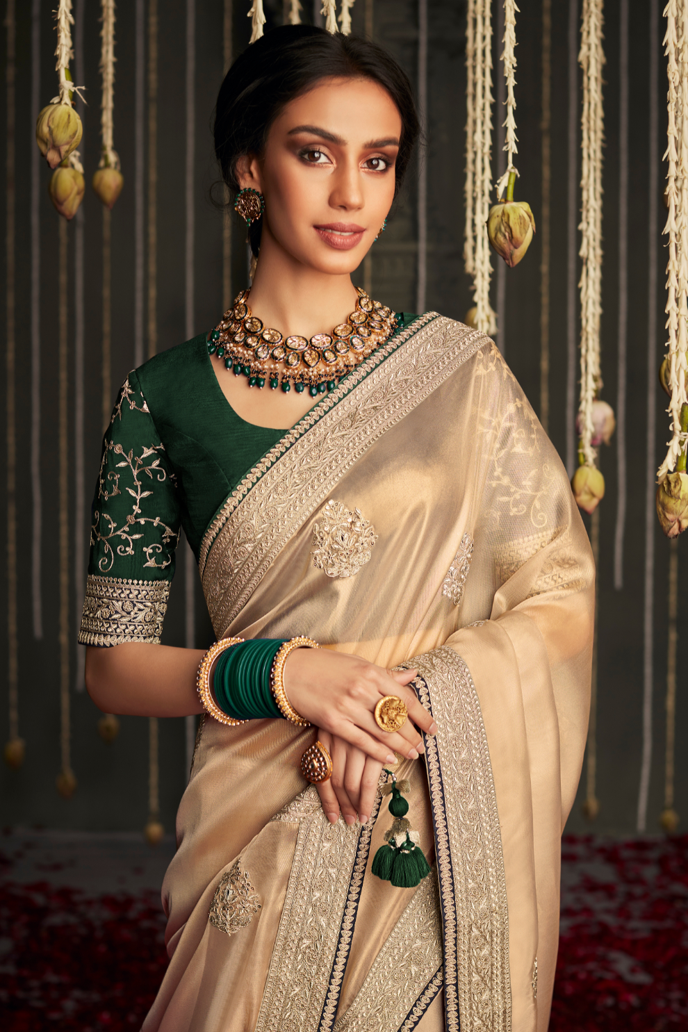 Elegance Embroidered Organza Silk Ensemble with Delicate Detailing