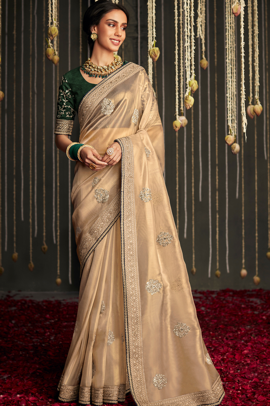 Elegance Embroidered Organza Silk Ensemble with Delicate Detailing