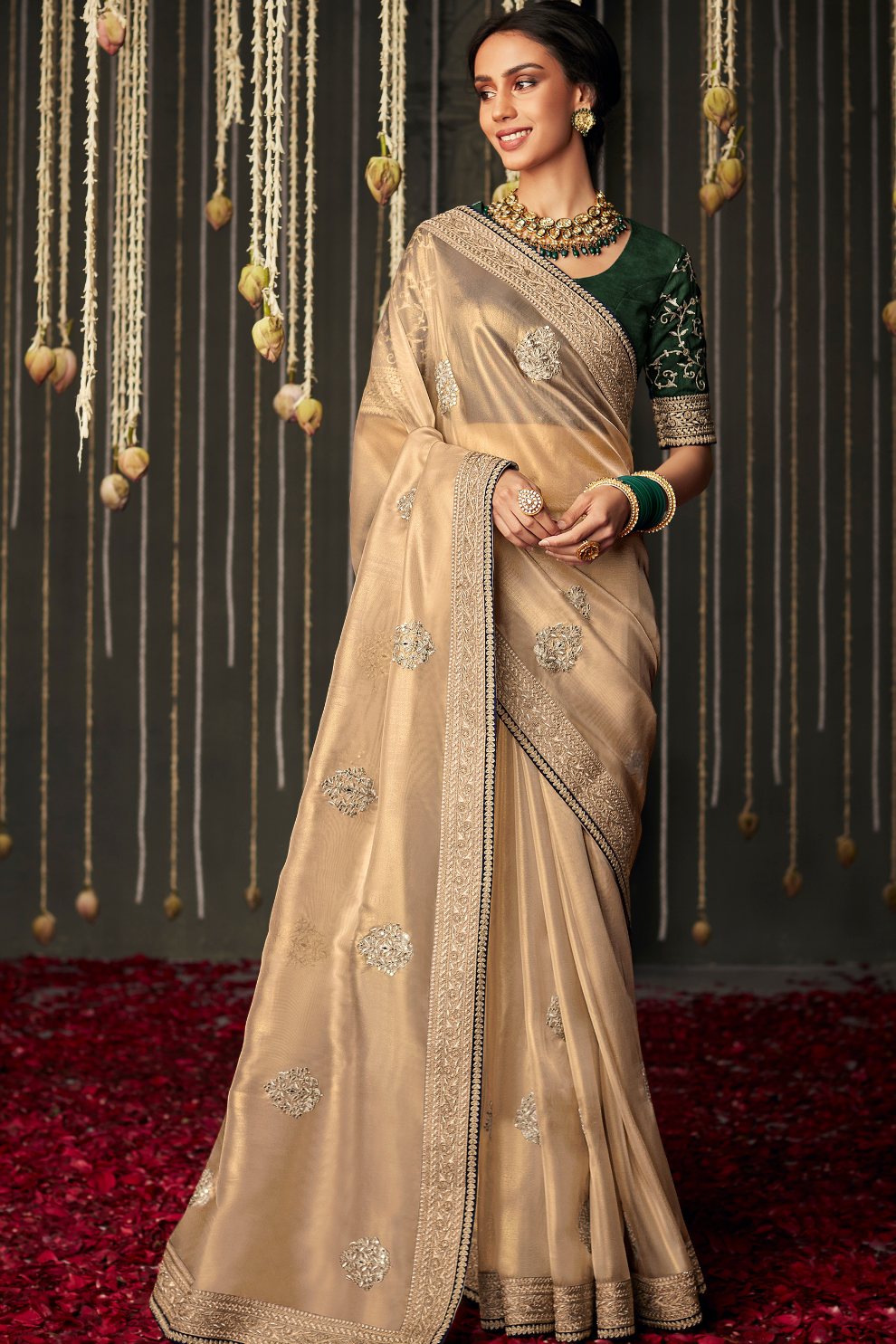 Elegance Embroidered Organza Silk Ensemble with Delicate Detailing