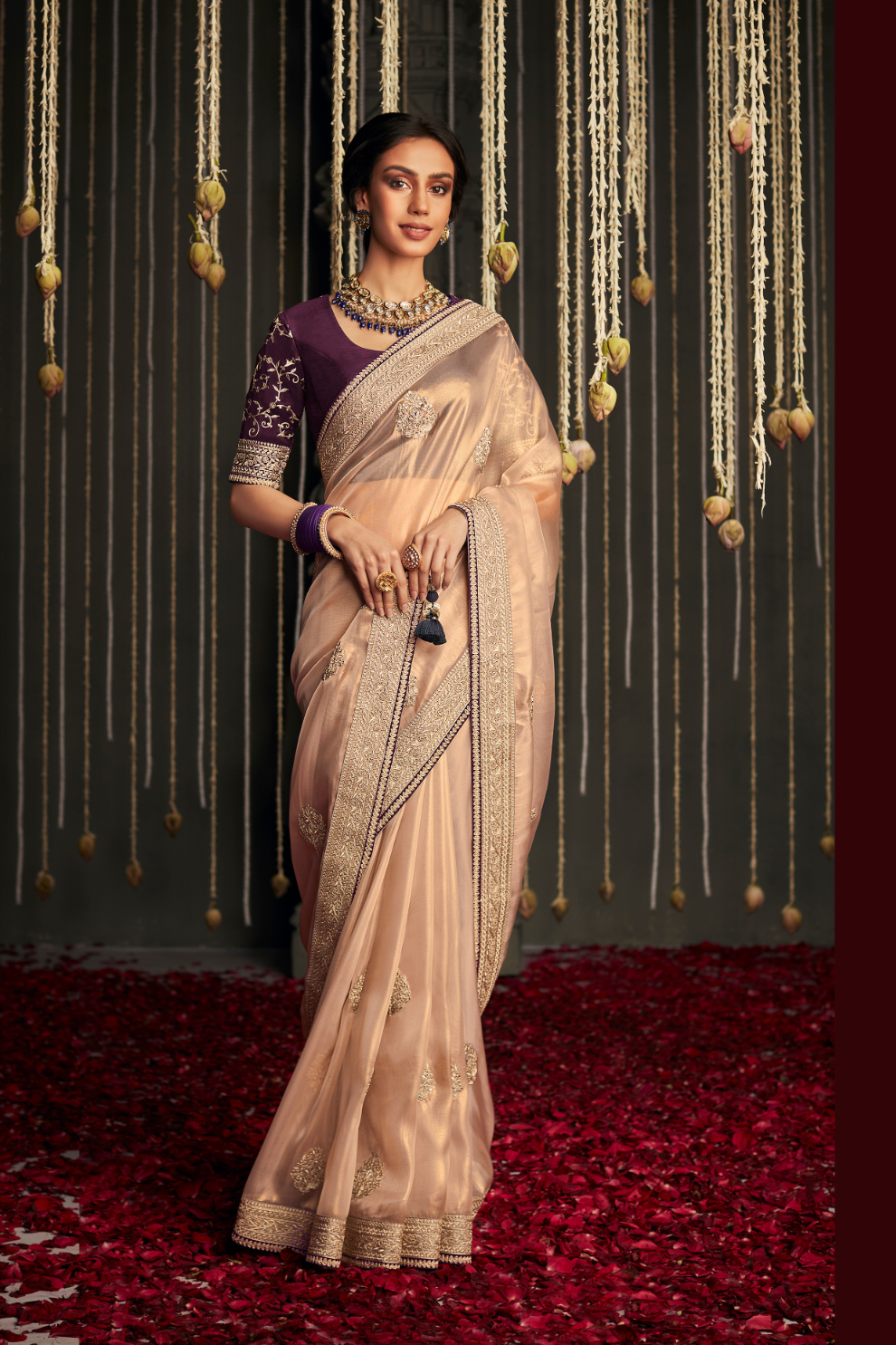 Elegance Embroidered Organza Silk Ensemble with Delicate Detailing