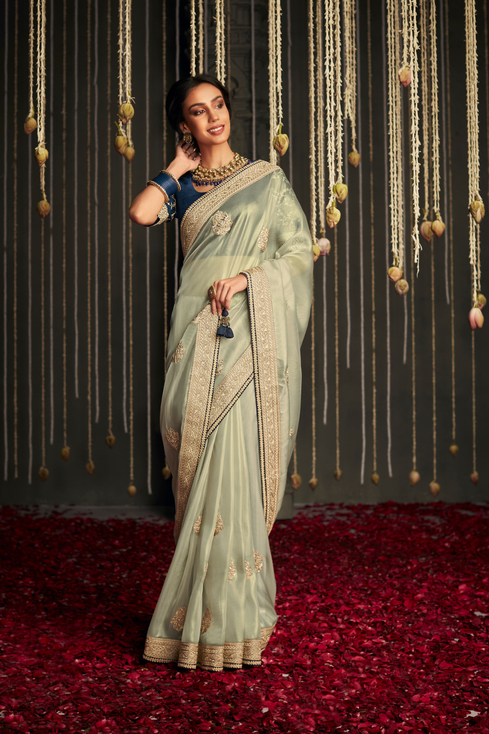 Elegance Embroidered Organza Silk Ensemble with Delicate Detailing