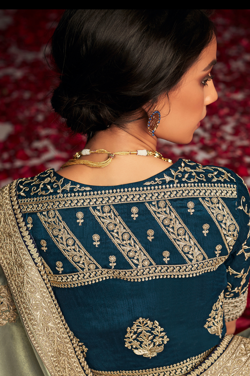 Elegance Embroidered Organza Silk Ensemble with Delicate Detailing