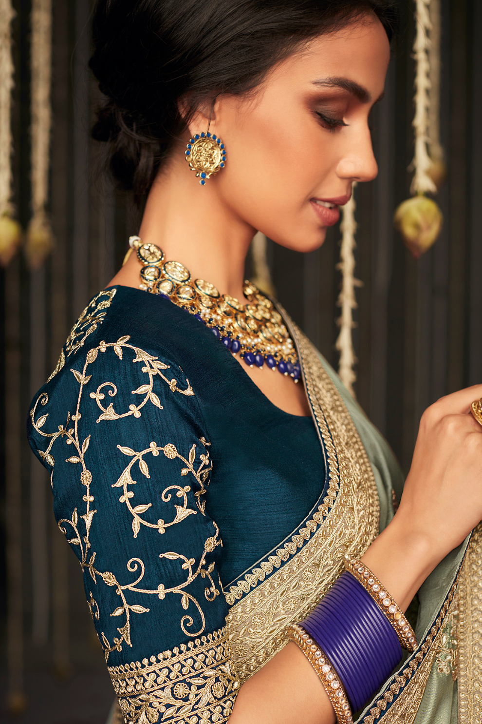 Elegance Embroidered Organza Silk Ensemble with Delicate Detailing