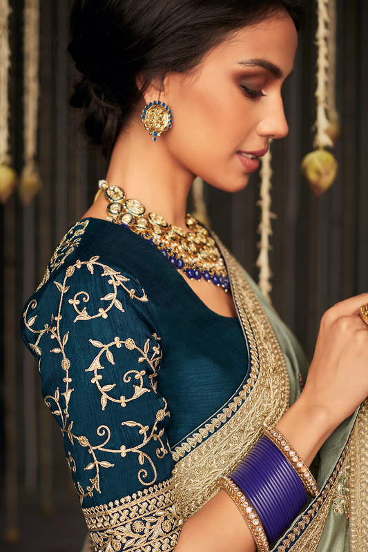 Elegance Embroidered Organza Silk Ensemble with Delicate Detailing