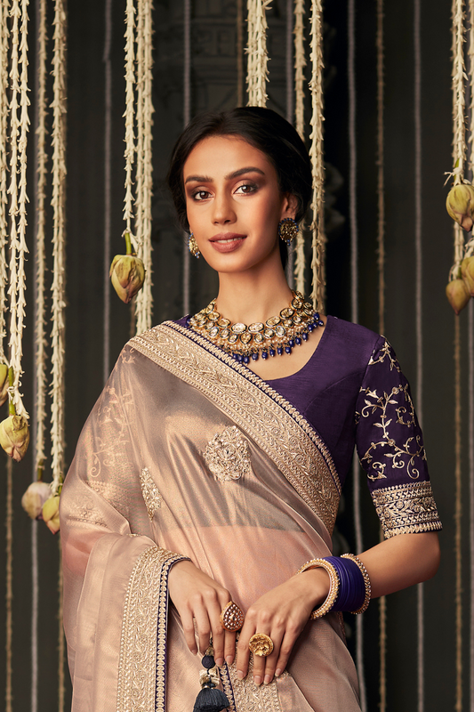 Elegance Embroidered Organza Silk Ensemble with Delicate Detailing