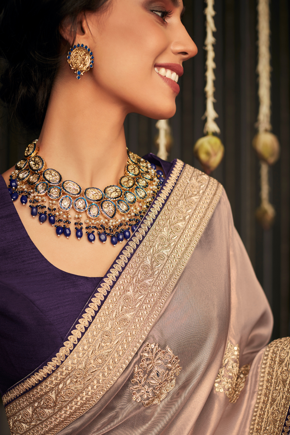 Elegance Embroidered Organza Silk Ensemble with Delicate Detailing