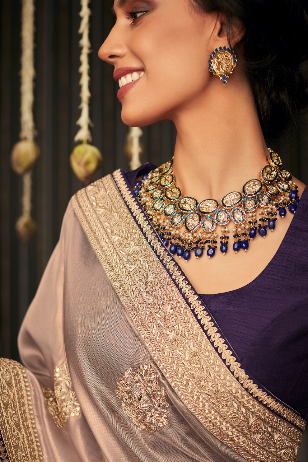 Elegance Embroidered Organza Silk Ensemble with Delicate Detailing