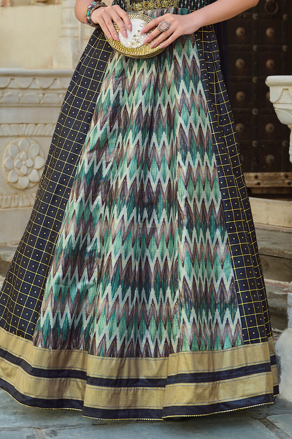 Black Foil Printed Silk Embroidered Festive Anarkali Gown - LaVante Fashion