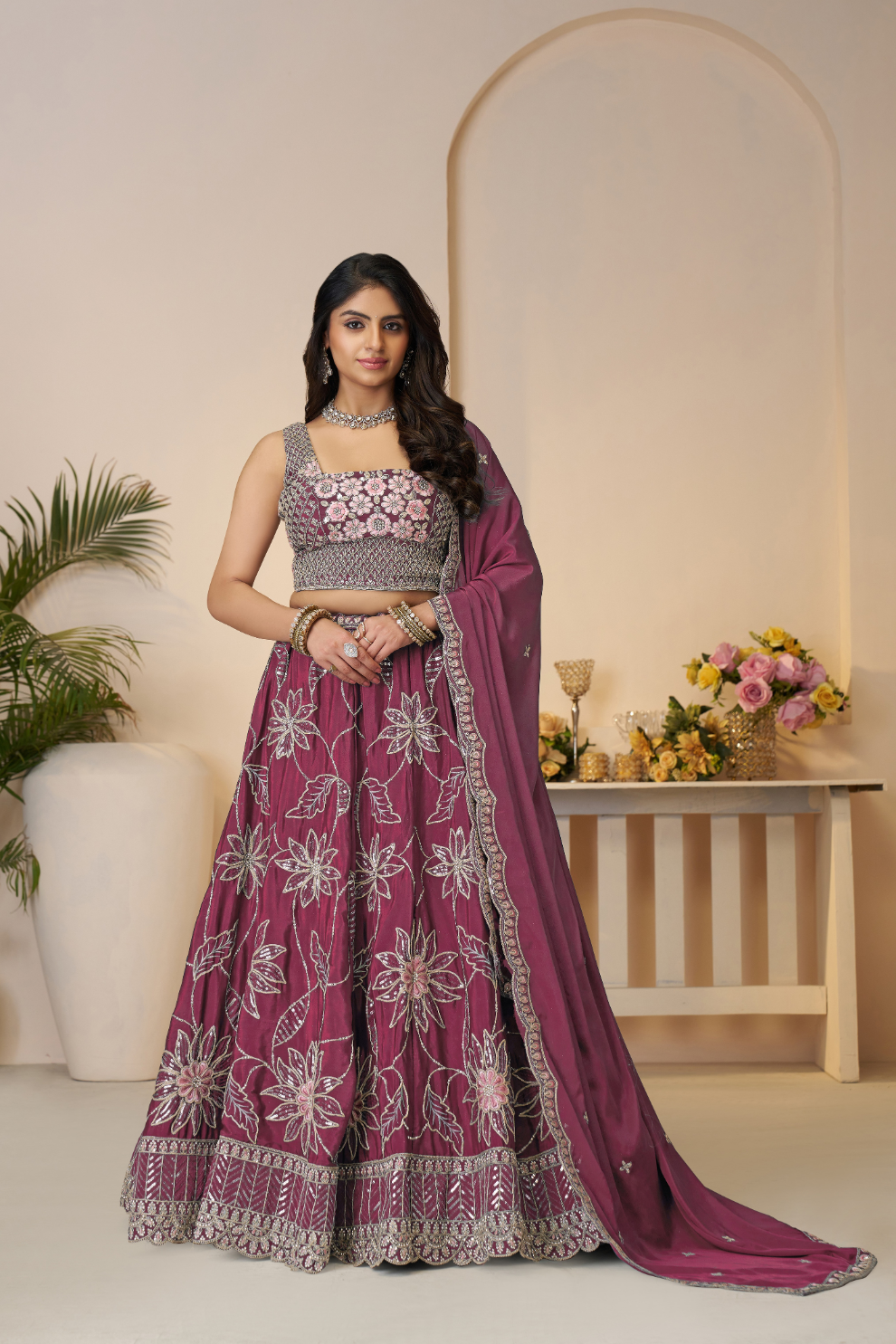 Elegant Bridesmaid Lehenga with Delicate Sequin Embellishments