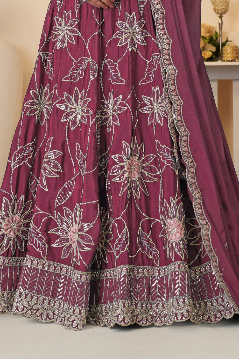 Elegant Bridesmaid Lehenga with Delicate Sequin Embellishments
