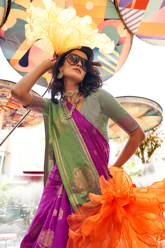 Pure Katan Banarasi Silk Blend Saree with Traditional Weaving